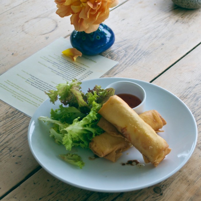 Brie Spring Rolls with Sweet Chilli Dip and Agnes Leaves